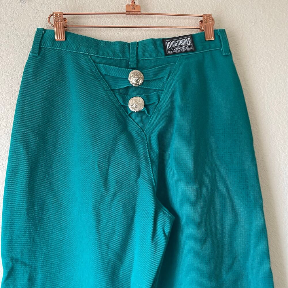 Vintage 80s roughriders Kelly green with back embellishments size 27 - Picture 2 of 9